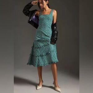 Anthropologie Blythe Dress size M - Green and white pattern